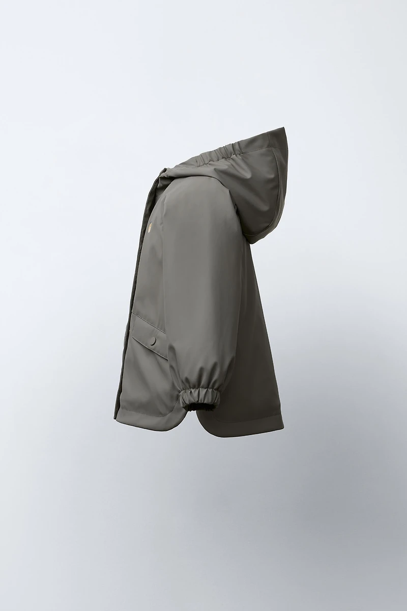 WATER-RESISTANT RUBBERIZED FLEECE-LINED RAINCOAT