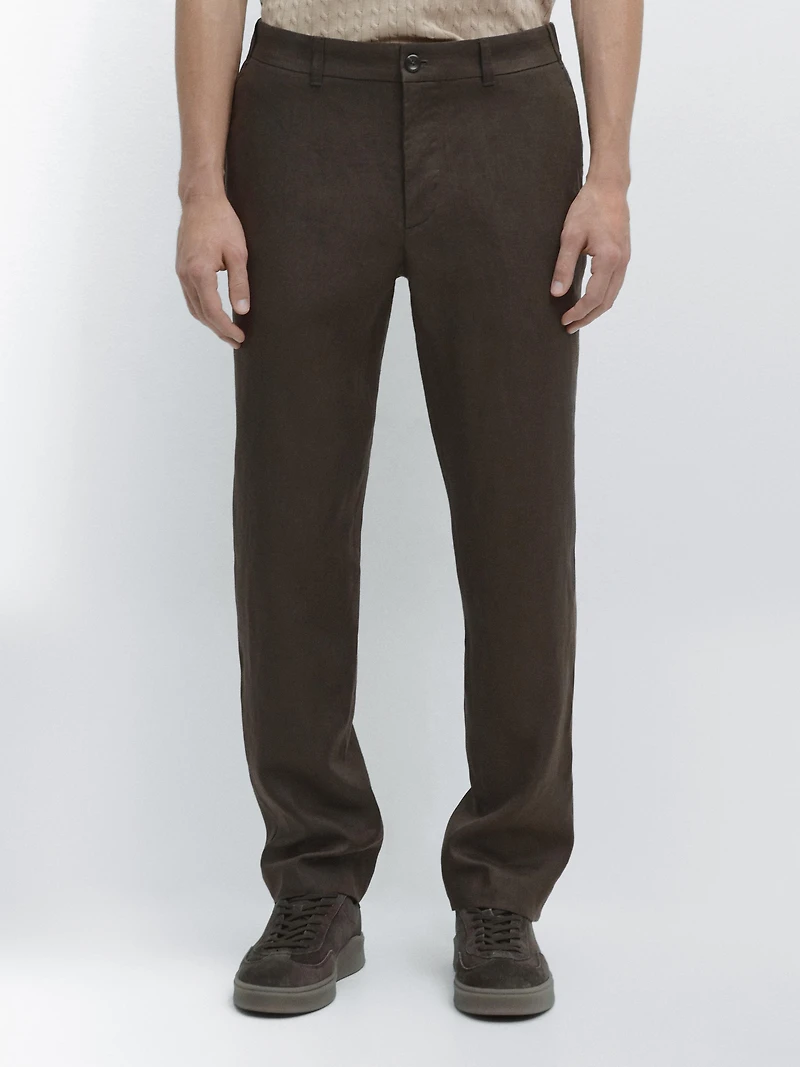 Tapered fit linen trousers