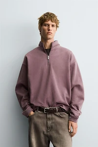 SWEAT DÉLAVÉ COL ZIPPÉ