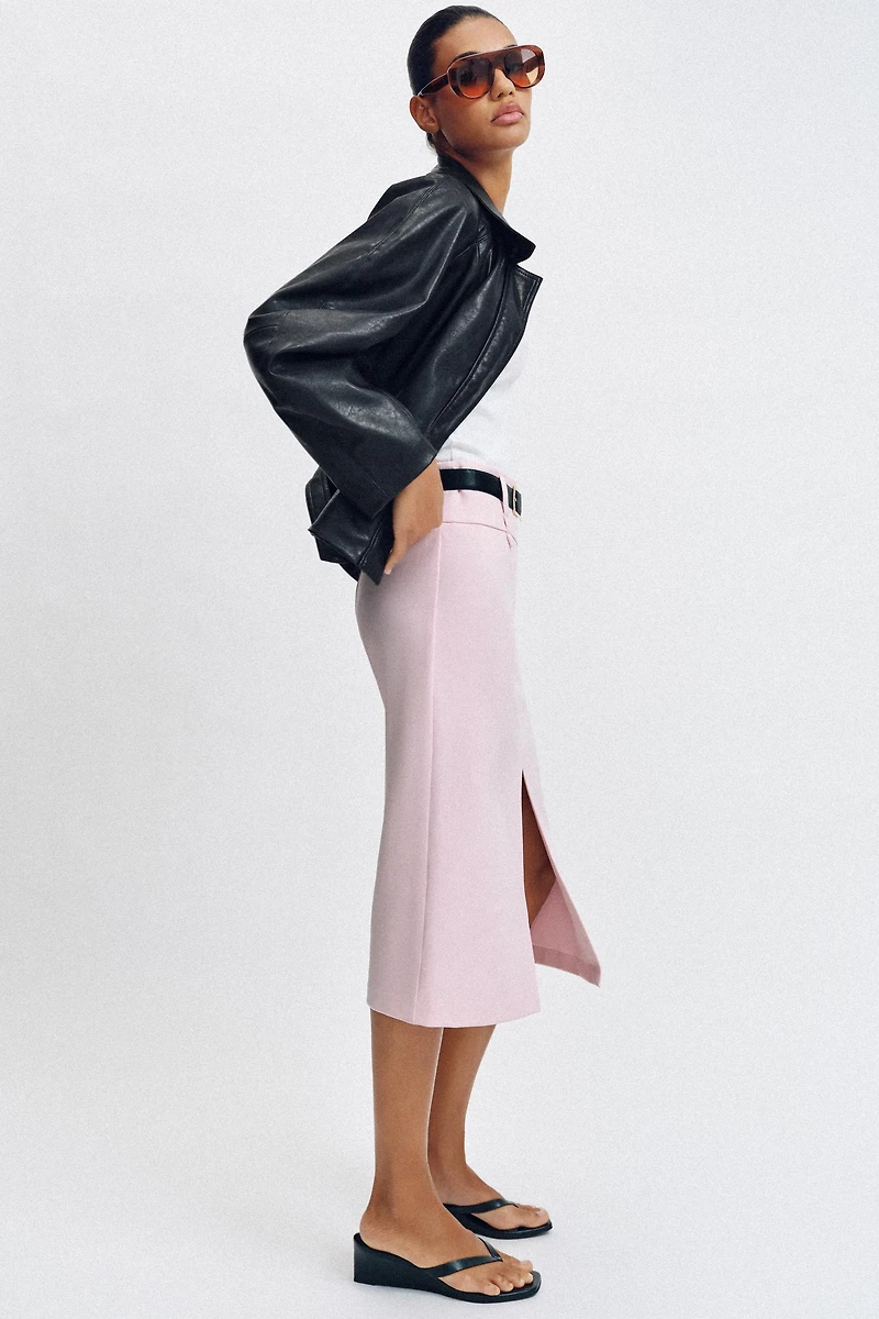 BELTED PENCIL MIDI SKIRT