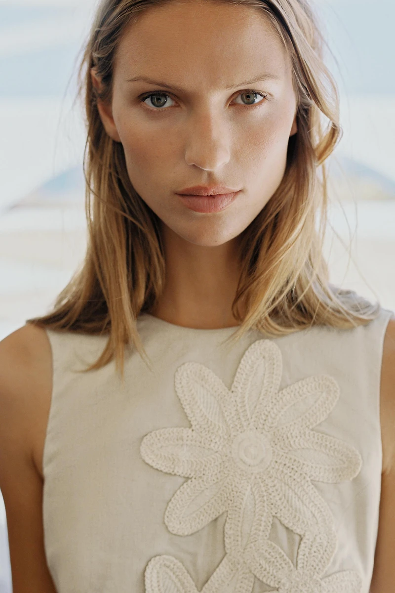 LINEN COMBINATION MIDI DRESS
