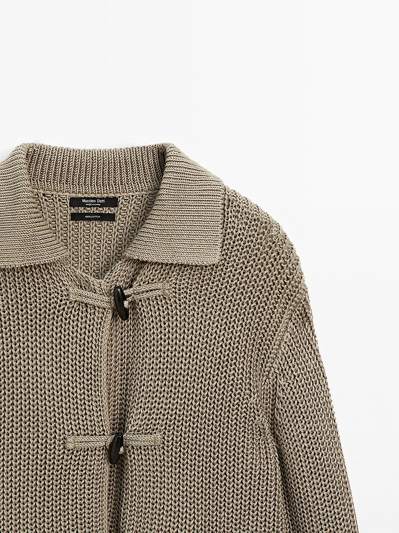 Mercerised cotton cardigan with horn button detail