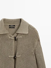 Mercerised cotton cardigan with horn button detail