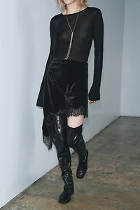 JUPE ASYMÉTRIQUE VELOURS DENTELLE ZW COLLECTION