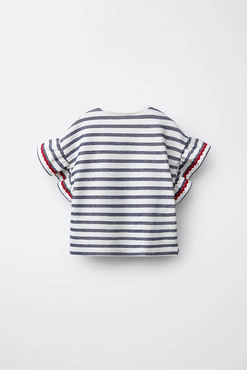 WOVEN STRIPED RUFFLE TOP
