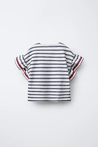 WOVEN STRIPED RUFFLE TOP