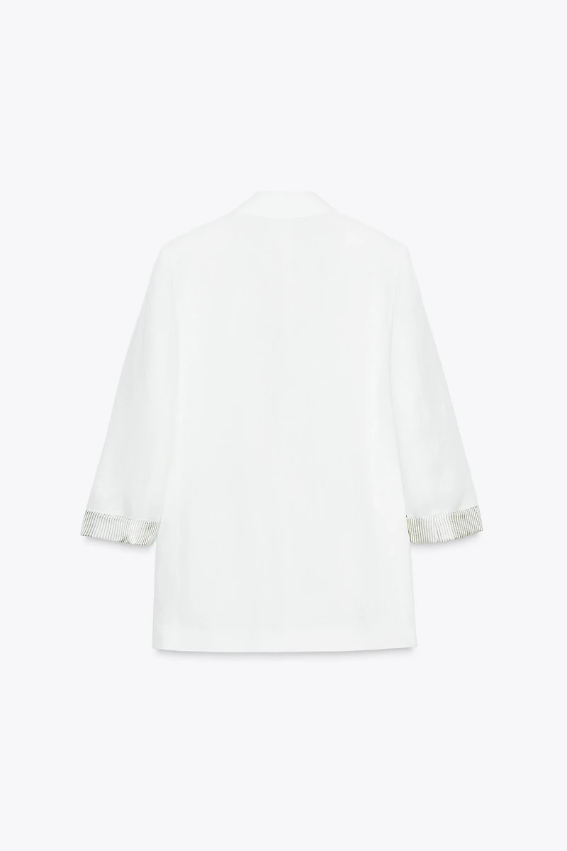 100% LINEN BLAZER WITH PRINTED CUFFS