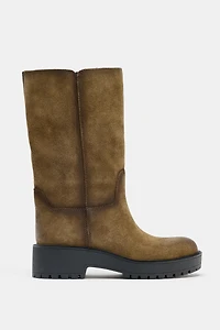 DISTRESSED EFFECT SPLIT LEATHER ANKLE BOOTS