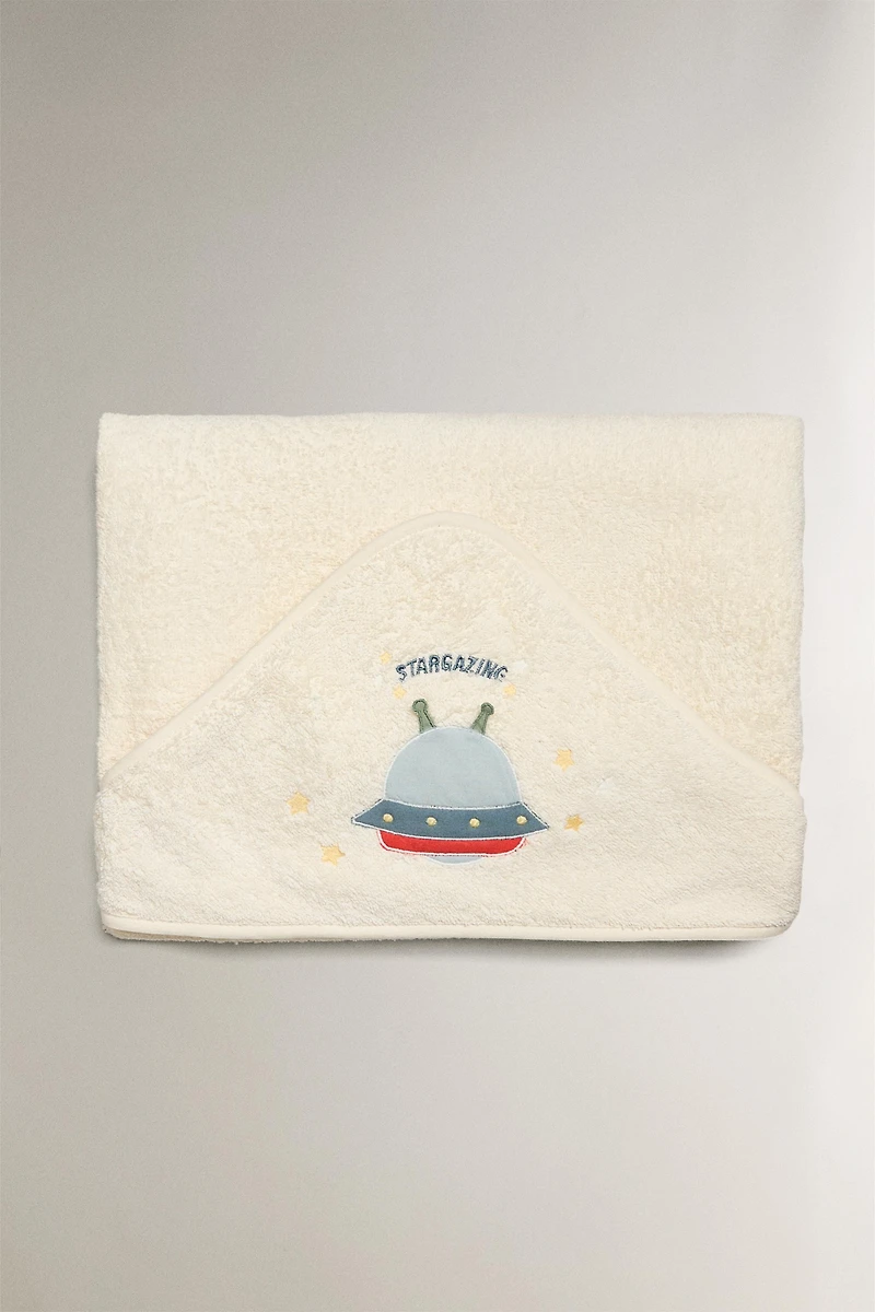 SERVIETTE DE BAIN CAPUCHE BÉBÉ VAISSEAU SPATIAL