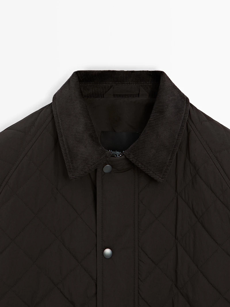Quilted jacket with corduroy collar