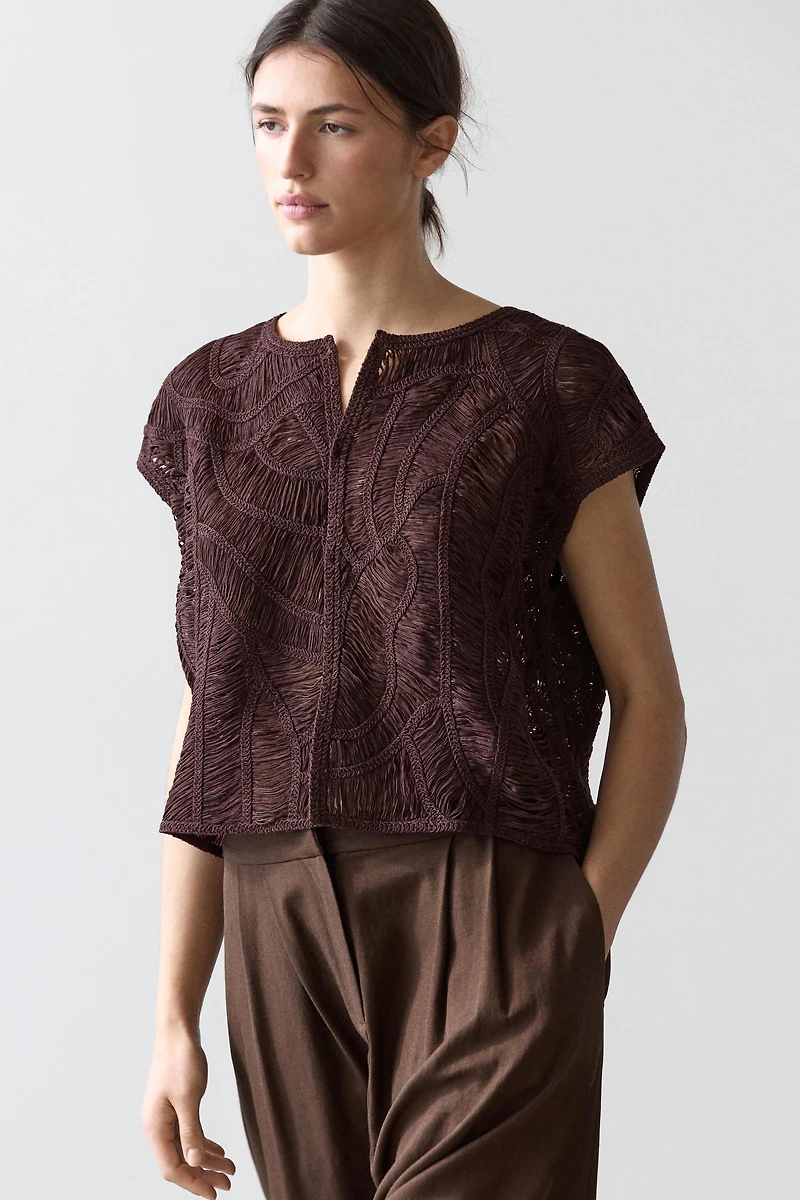 Veste sans manches en maille crochet