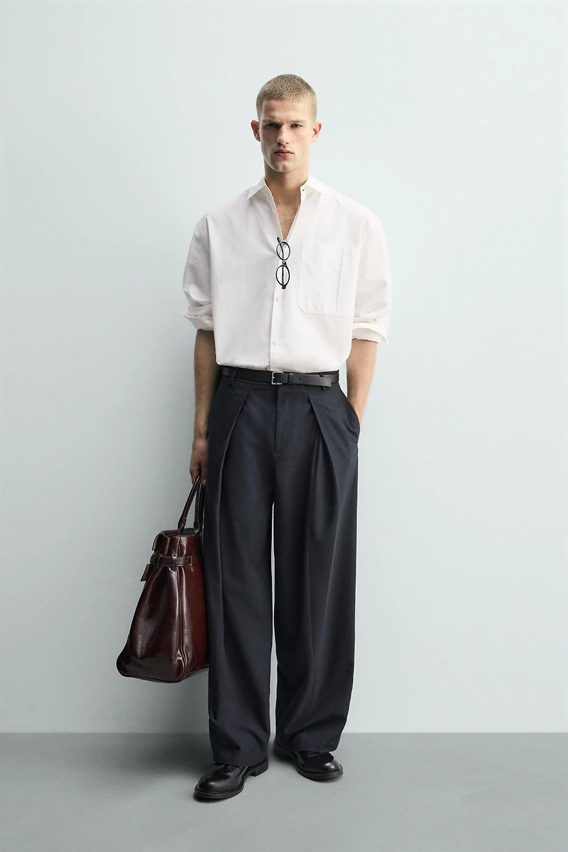 PLEATED PINSTRIPE PANTS