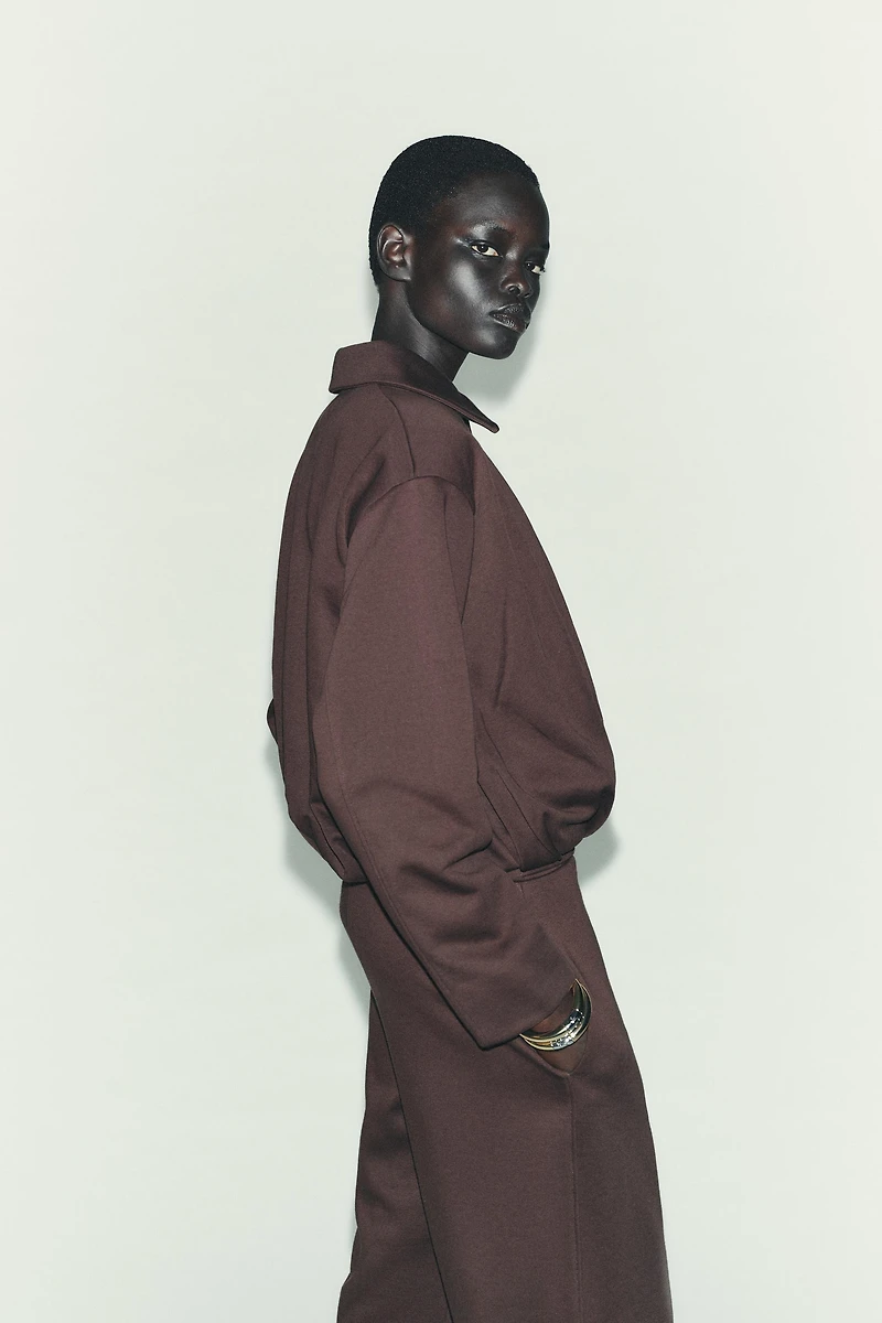 PLEATED FLEECE BOMBER JACKET