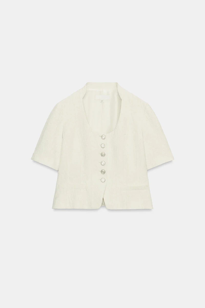 VESTE JACQUARD MANCHES COURTES