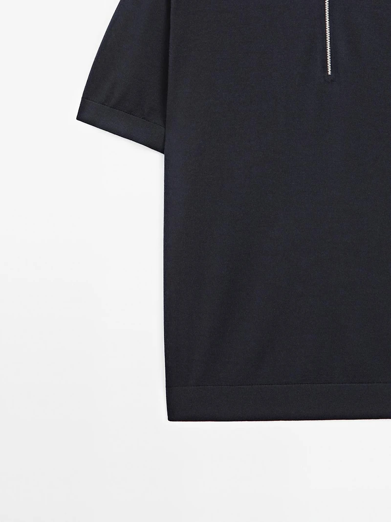 Knit polo shirt with zip collar
