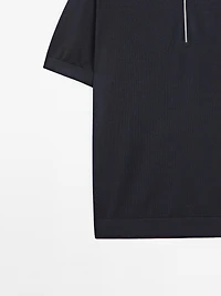 Knit polo shirt with zip collar