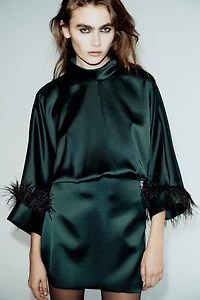 FEATHER SATIN EFFECT SHORT DRESS