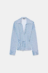 CHEMISE SATINÉE À POIS AVEC CEINTURE