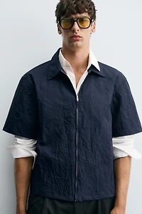 WRINKLED EFFECT ZIP-UP SHIRT