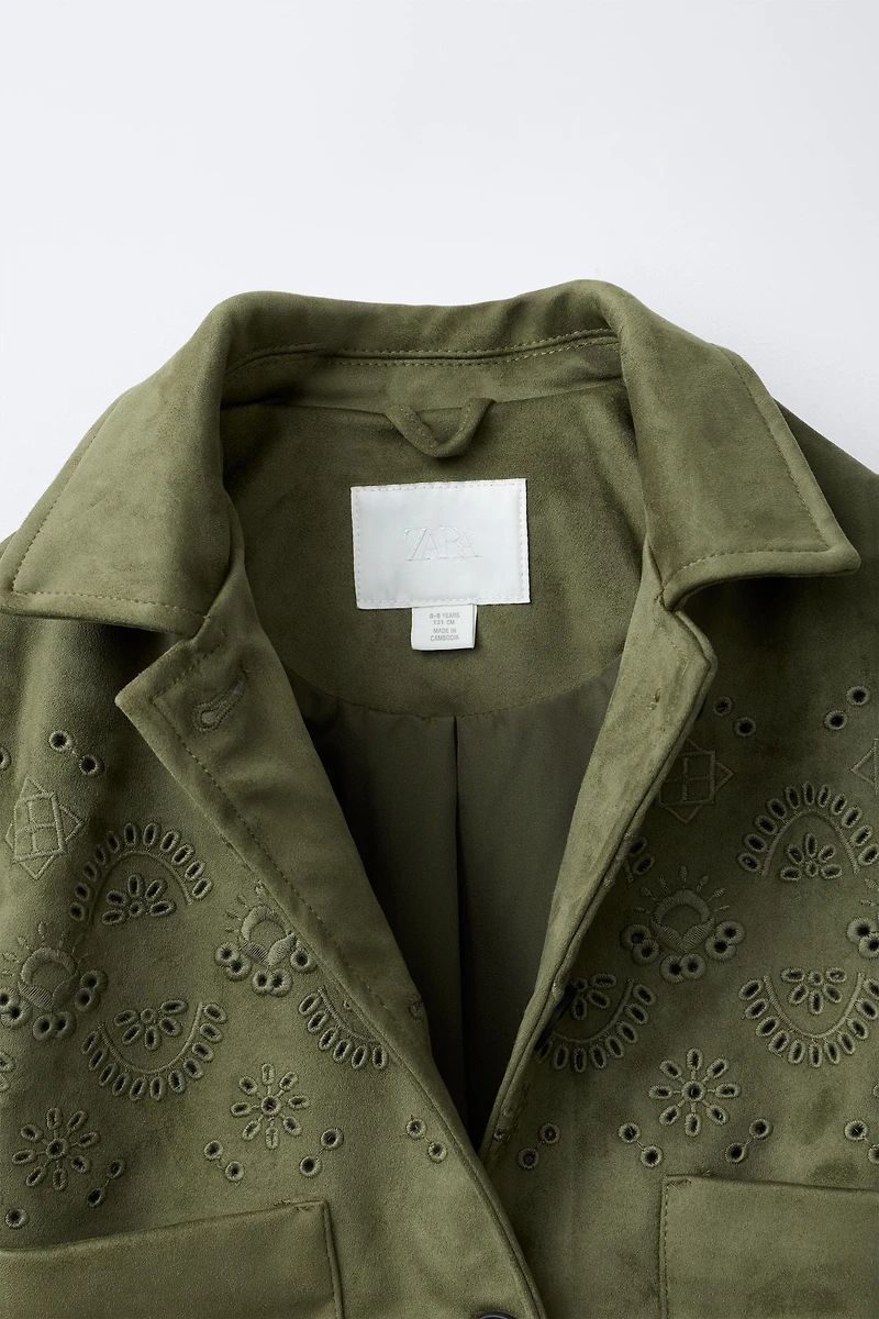 EMBROIDERED FAUX SUEDE JACKET