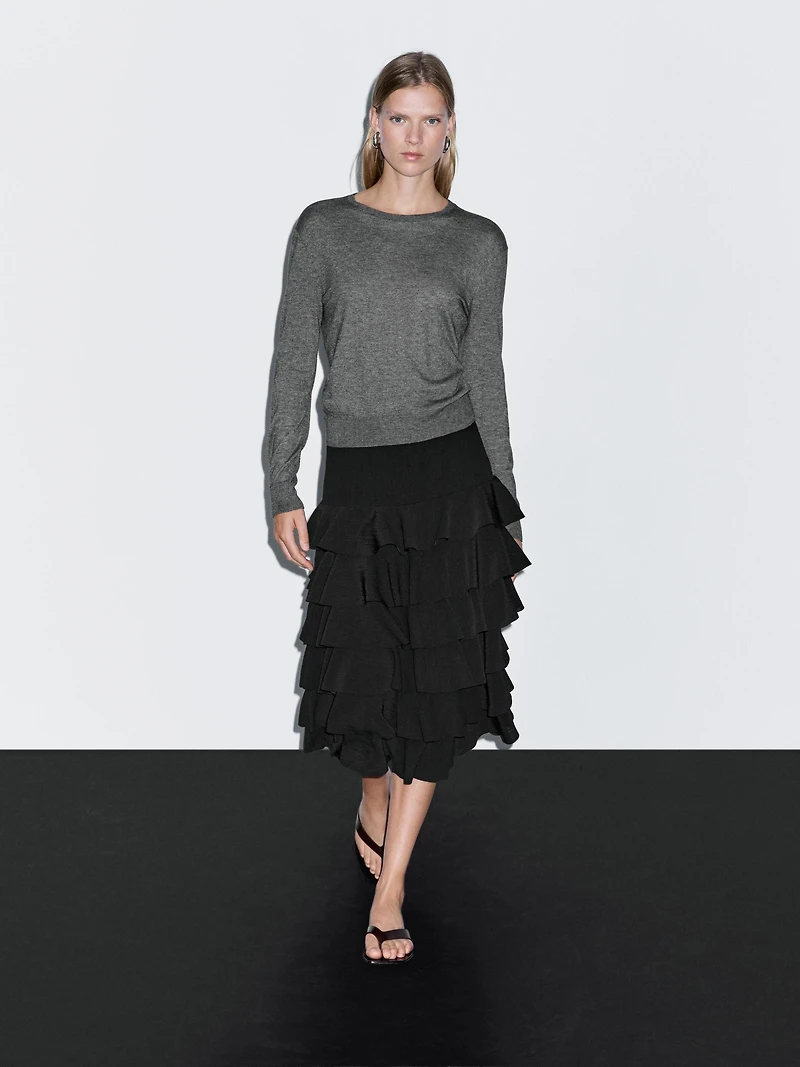 Ruffled midi skirt