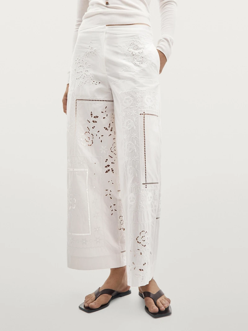 Embroidered patchwork trousers