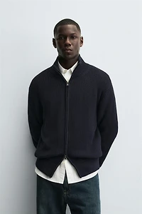 PURL KNIT ZIP-UP CARDIGAN