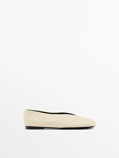 Ostrich print leather ballet flats