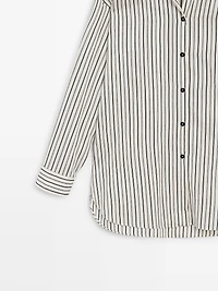 Striped flowing shirt with stand collar