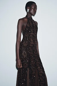SEQUIN HALTER DRESS