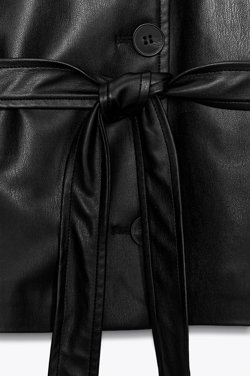 SHORT FAUX LEATHER TRENCH COAT