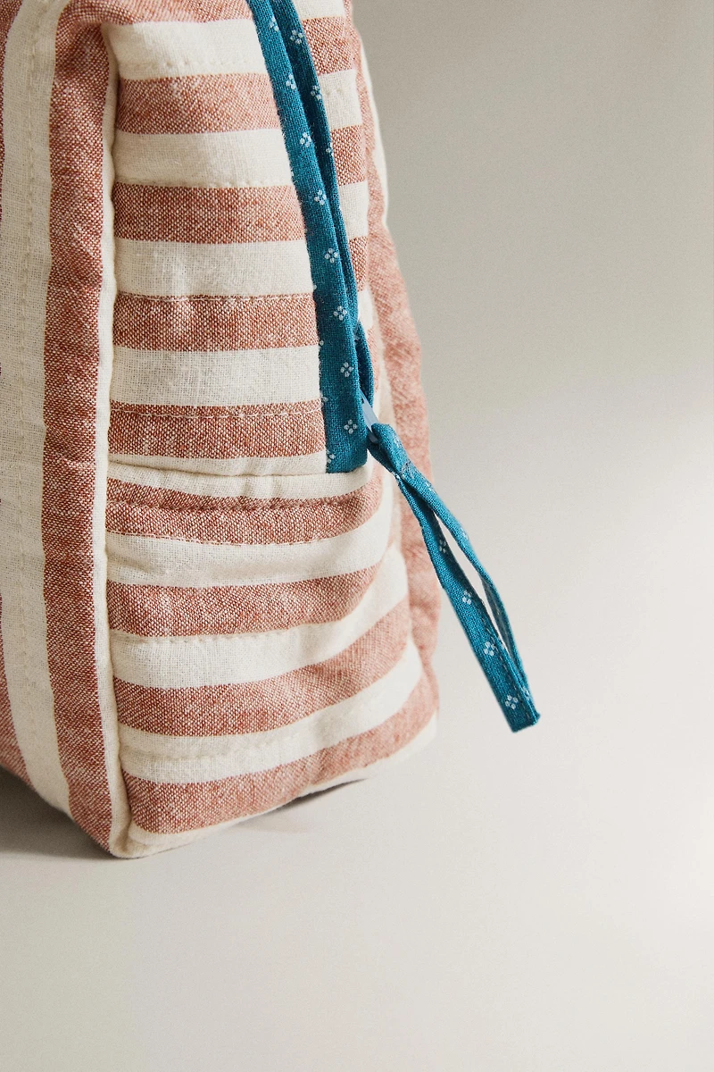 KIDS' LINEN AND COTTON STRIPED MAKEUP BAG