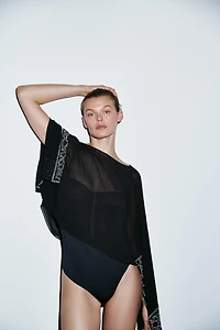 BEADED SEMI-SHEER BATWING CAPE