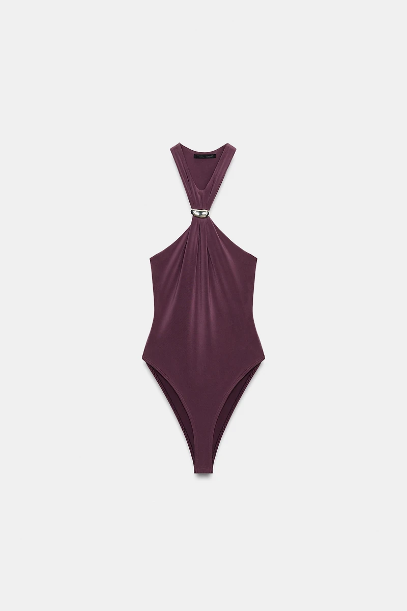 RUCHED METALLIC DETAIL BODYSUIT