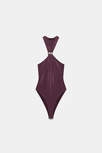 RUCHED METALLIC DETAIL BODYSUIT