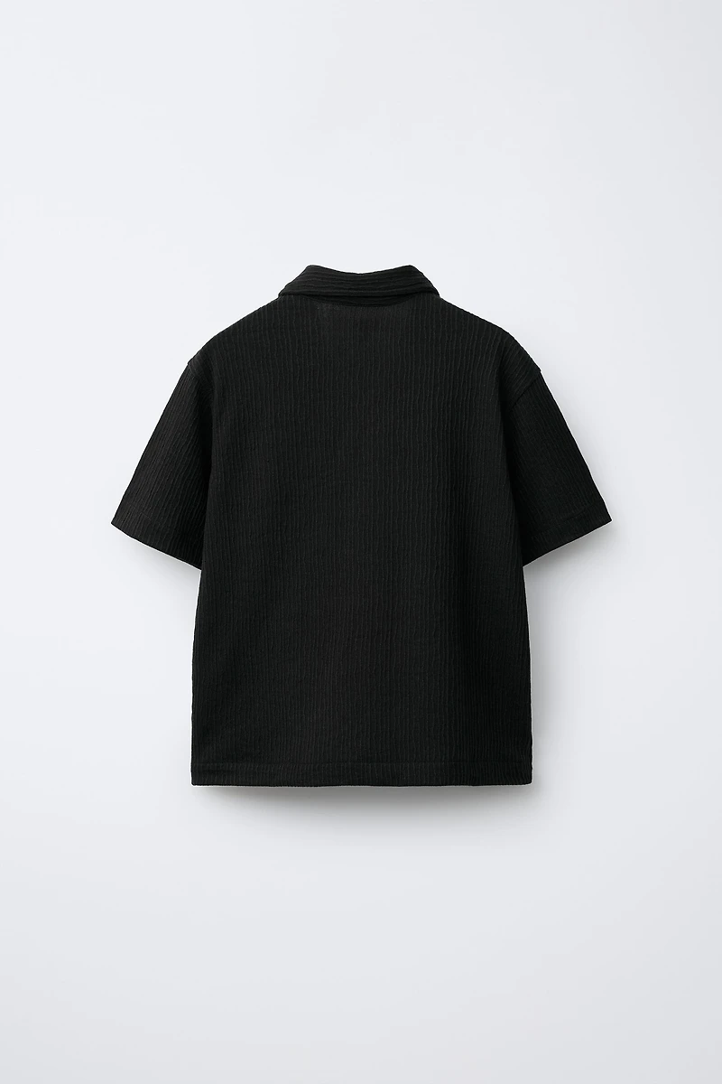 BOWLING SHIRT AND TEXTURED BERMUDA SHORTS SET WITH LABEL