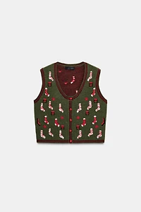 EMBROIDERED CHRISTMAS KNIT VEST