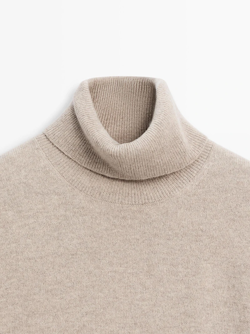 Wool blend knit sweater with high neck