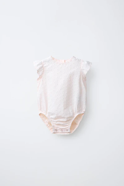 EMBROIDERED SWISS DOT ROMPER