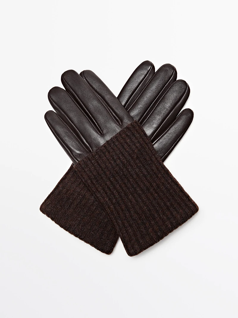 Contrast nappa leather and knit gloves