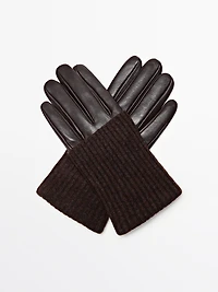 Contrast nappa leather and knit gloves