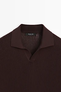 Cotton-blend V-neck knit polo shirt