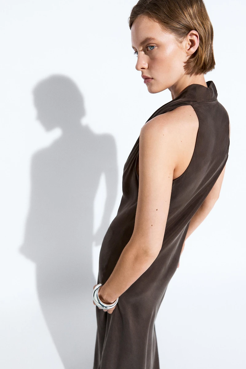 Draped neckline long dress