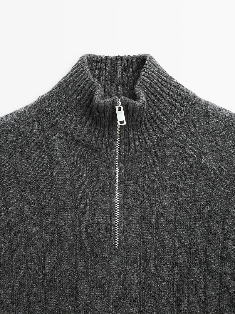 Pull col montant fermeture Éclair 100 % cachemire