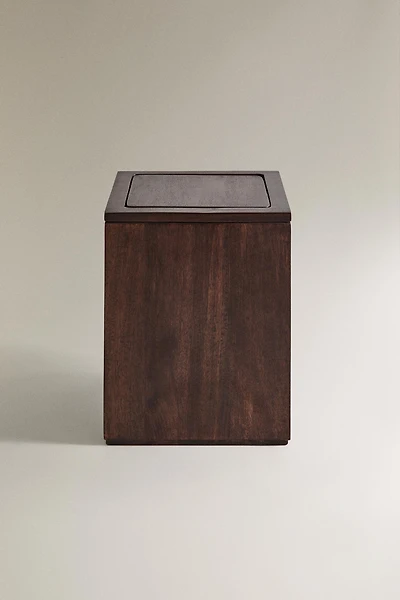 SQUARE DARK WOOD BATHROOM BIN