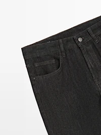Lightweight tapered fit denim-effect trousers