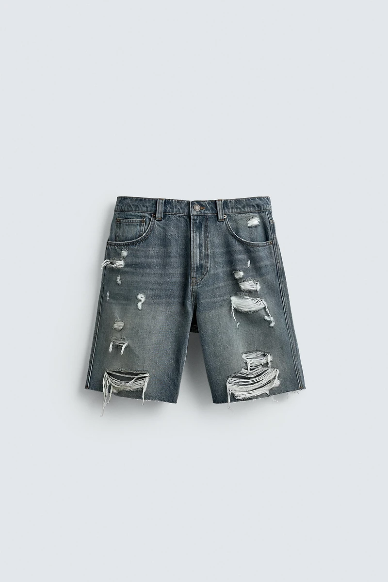 BERMUDA EN DENIM DÉCHIRÉ