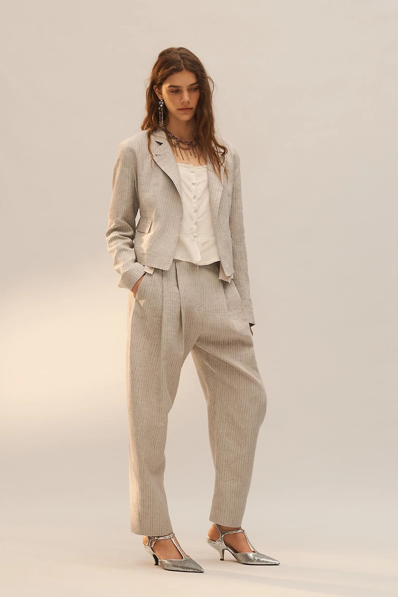 LIMITED EDITION LINEN BLEND STRIPED PANTS