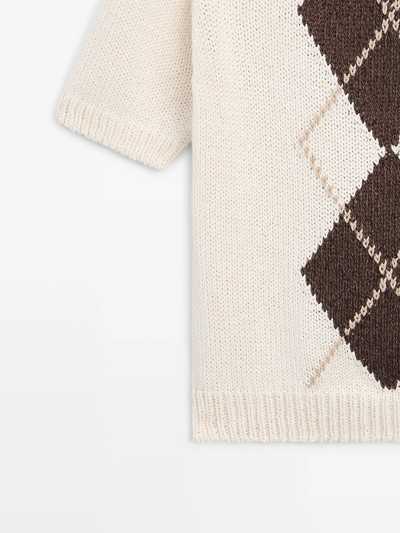 Pull en maille à manches courtes losanges