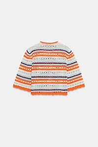 STRIPED POINTELLE CARDIGAN